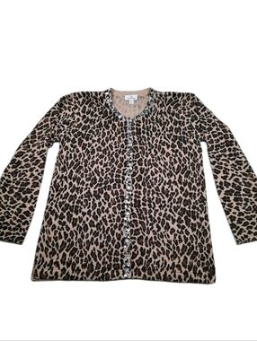 NWOT Quacker Factory Glam Rock Jeweled Leopard Print Cardigan Sweater Size M